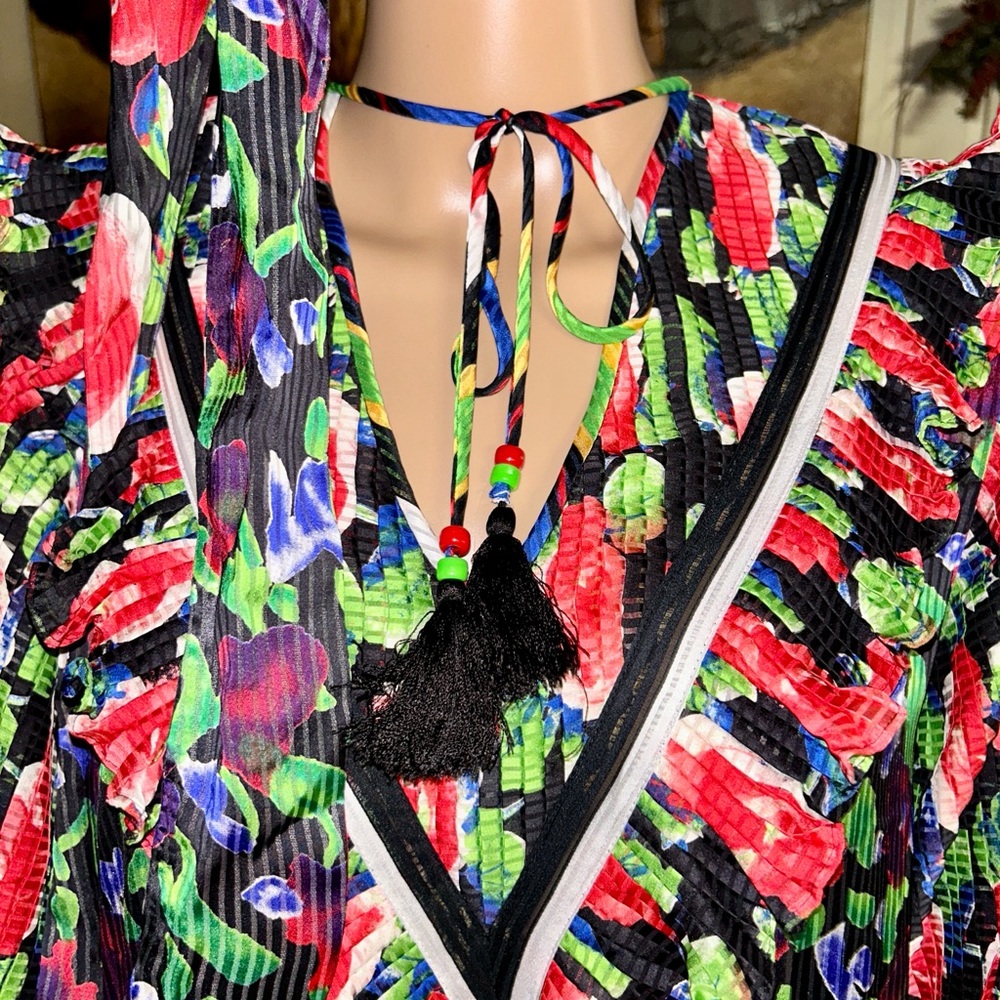 Diane Freis~Vintage • Large • Multi-Colors • Floral •W/ Ruffles & Tie Boho Dress - Picture 4 of 16